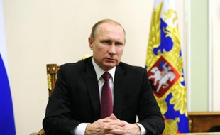 Vladimir Poutine lors d'une allocution télévisée sur la Syrie, le 22 février 2016 à Moscou