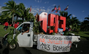 Une manifestation de l'association 193 qui réclame des compensations pour essais nucléaires menés par la France en Polynésie française, le 2 juillet 2016 à Papeete.