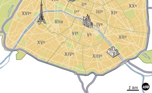 Infographie de Paris. En rouge, la gare de Lyon.