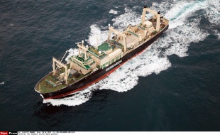 Photographie du baleinier japonais «Nisshin Maru» prise par l’hélicoptère du navire «Steve Irwin», de l’organisation écologique Sea Shepherd, le 20 janvier 2014.