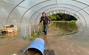 Une exploitation agricole inondée le 5 juin 2016 à Freuneuse