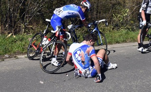 Arnaud Démare a lourdement chuté lors du Tour des Flandres, le 3 avril 2016.