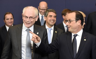 Le président du Conseil européen, Herman Van Rompuy, et le président français, François Hollande, le 23 octobre 2014, à Bruxelles.