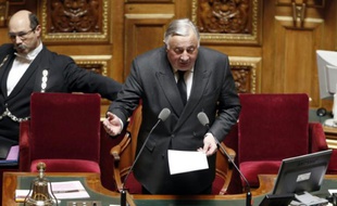 Le président du Sénat français Gérard Larcher dans l'hémicycle à Paris, le 7 avril 2015