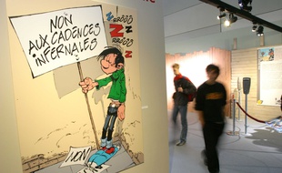 Gaston Lagaffe dit non aux cadences infernales, en 2004 lors de l'exposition à s'expose a la Cite des sciences et de l'industrie.
