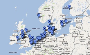 La google map des éoliennes offshore en Europe, au 30 juin 2011.