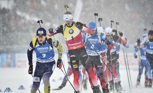 Johannes Boe devant la meute, comme pendant toute la saison 2018-2019 de biathlon.