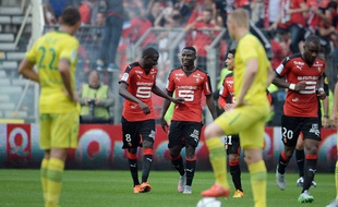 La joie des Rennais lors de leur victoire à Nantes (0-2), le 13 septembre 2015.