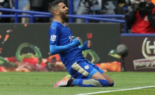 Riyad Mahrez célèbre son but face à Swansea, le 24 avril 2016,