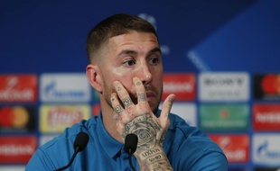 Sergio Ramos en conférence de presse avant PSG-Real Madrid en Ligue des champions, le 5 mars 2018.