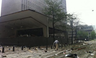 Le centre-ville d'Oslo, en Norvège, après une explosion, le 22 juillet 2011.