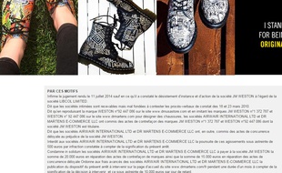 Sur la page d'accueil de Dr. Martens s'affiche la condamnation