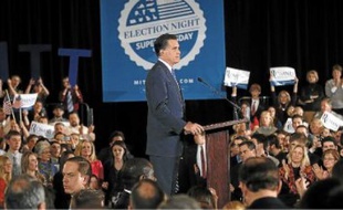 L'ancien gouverneur du Massachusetts, Mitt Romney, en meeting à Boston, mardi.