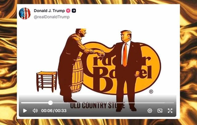 Durant l’été, c’est la panique chez les conservateurs : la chaîne de restaurants Cracker Barrel risque de perdre le vieux paysan et son tonneau sur son logo. Après une levée de boucliers, la marque fait machine arrière, et Trump serre la pince de tonton Herschel début septembre.