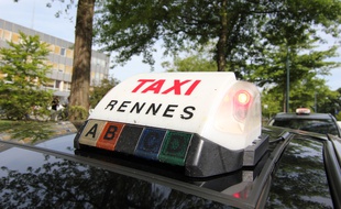 Illustration d'un taxi à l'arrêt lors de la grève du 25 juin 2015 à Rennes pour protester contre Uberpop.