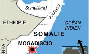 Infographie avec la carte localisant Mogadiscio en Somalie