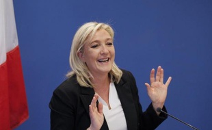La présidente du Front National Marine Le Pen lors d'une conférence de presse le 16 janvier 2015 à Nanterre