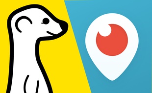 Montage photo des logos de Meerkat (gauche) et de Periscope.