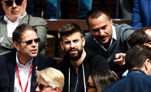 Gérard Piqué lors du quart de finale de la COupe Davis entre l'Espagne et l'Allemagne, à Valence, le 6 avril 2018.