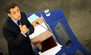Nicolas Sarkozy lors de son discours au Parlement Européen, à Strasbourg, le 16 décembre 2008.
