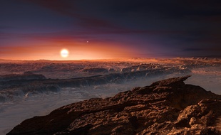 Vue d'artiste de Proxima b, la planète la plus proche de la Terre.