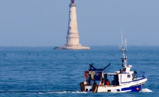 Bateau de pêche au large duphare de Cordouan (Gironde).