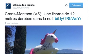 Capture d'écran d'un tweet de «20 Minutes Suisse», montrant l'oeuvre de «Gypsberg & Govguesev», pseudonyme de l’artiste genevois Jo Vargas, qui a disparu dans la nuit du 3 au 4 janvier 2016.