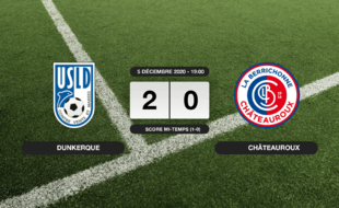 Ligue 2, 14ème journée: 2-0 pour l'USL Dunkerque contre Châteauroux à Marcel-Tribut