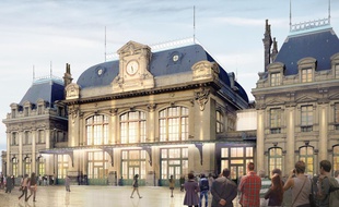 La gare de Saint-Omer après réhabilitation en nouvel espace public (Image de synthèse).