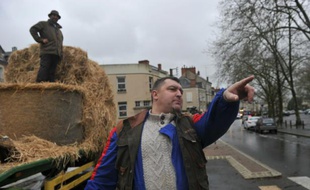 Hervé Coupeau, président de l'organisation syndicale agricole FDSEA de l'Indre, le 9 février 2016 à Châteauroux, dans le centre de la France