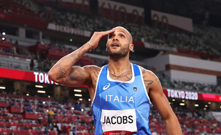 Marcell Jacobs, champion olympique surprise du 100m aux JO de Tokyo.