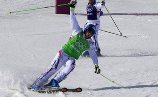 Jean-Frédéric Chapuis sur la ligne d'arrivée, le 20 février 2014 à Sotchi.
