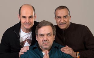 Bernard Campan, Didier Bourdon et Pascal Legitimus, le 1er février 2014, à Bruxelles.