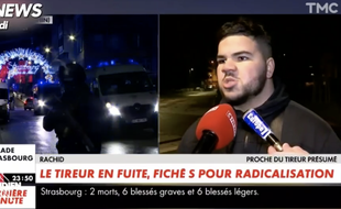 Capture d'écran de Quotidien. Rachid parle du suspect de l'attentat à Strasbourg sur CNews mardi soir.