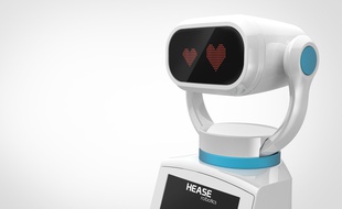 La start-up lyonnaise Hease Robotics a conçu un robot d'accueil capable de renseigner et d'informer le public dans les lieux publics.