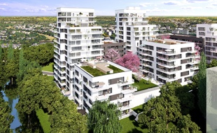 La vue d'architecte du futur projet immobilier du groupe Giboire à Rennes, sur le terrain des Cadets de Bretagne.