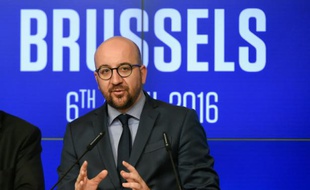 Le Premier ministre belge Charles Michel, lors d'une conférence de presse le 6 avril 2016 à Bruxelles