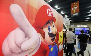 Une image de Mario sur le stand de Nintendo, à la Game Developers Conference de San Francisco, le 19 mars 2014.