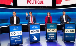 Benoît Hamon, Florian Philippot, Nathalie Loiseau et Jordan Bardella lors d'un débat sur les européennes sur France 2, le 4 avril 2019.