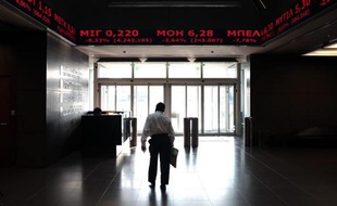 L'entrée de la bourse d'Athènes, le 15 octobre 2014