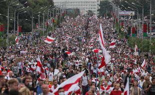 Manifestation contre le pouvoir biélorusse, à Minsk le 6 septembre 2020.