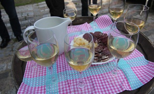 Illustration de verres de vin lors d'un apéritif.