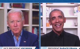 Joe Biden et Barack Obama lors d'une levée de fonds virtuelle, le 23 juin 2020.