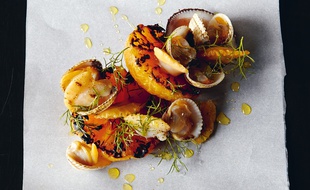 Clémentines grillées, clams et coques