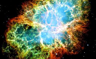 La nébuleuse du Crabe, rémanent de l'explosion d'une supernova de type II en 1054 de notre ère