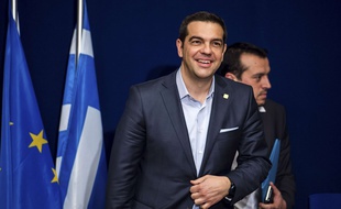 Le Premier Ministre Alexis Tsipras lors d'une conférence de presse jeudi 12 février à Bruxelles.