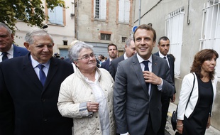 Emmanuel Macron, le 11 septembre 2017, lors de son arrivée au CHRS Le Touril à Toulouse.