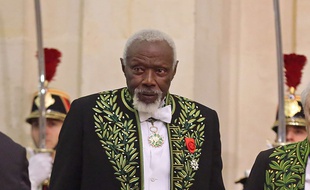 Ousmane Sow lors de la cérémonie d'entrée à l'Académie des Beaux-Arts de Paris, le 11 décembre 2013.