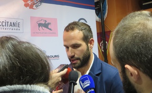 Frédéric Michalak lors de la présentation de son projet pour le club de rugby de Blagnac, le 14 décembre 2016.