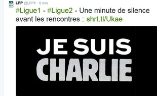 Le compte twitter de la LFP annonçant une minute de silence lors des matchs de L1 et de L2 en soutient à «Charlie Hebdo», le 7 janvier 2015.